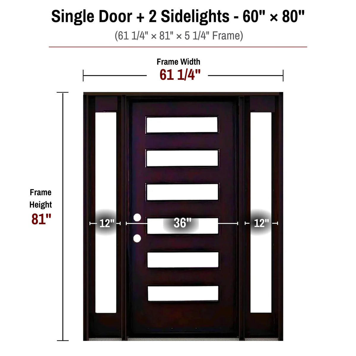 60 x 80 solid wood single front entry door with sidelights dimensions and frame size diagram for M6P door