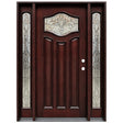 Single with two sidelights front entry door with decorative glass panel and elegant Paris-style design, lefthand inswing