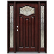 Single with two sidelights front entry door with decorative glass panel and elegant Paris-style design
