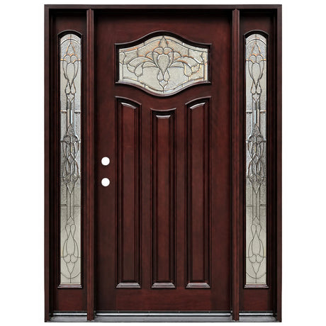 Single with two sidelights front entry door with decorative glass panel and elegant Paris-style design