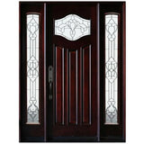 Single with two sidelights front entry door with decorative glass panel and elegant Paris-style design