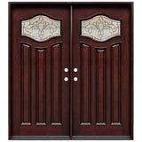 Double front entry door with decorative glass panels and Paris-style design, straight-on exterior view