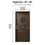 36 x 80 fiberglass single front entry door dimensions and frame size diagram
