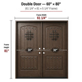 60 x 80 fiberglass double front entry door dimensions and frame size diagram