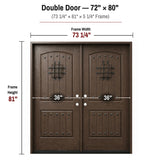 72 x 80 fiberglass double front entry door dimensions and frame size diagram