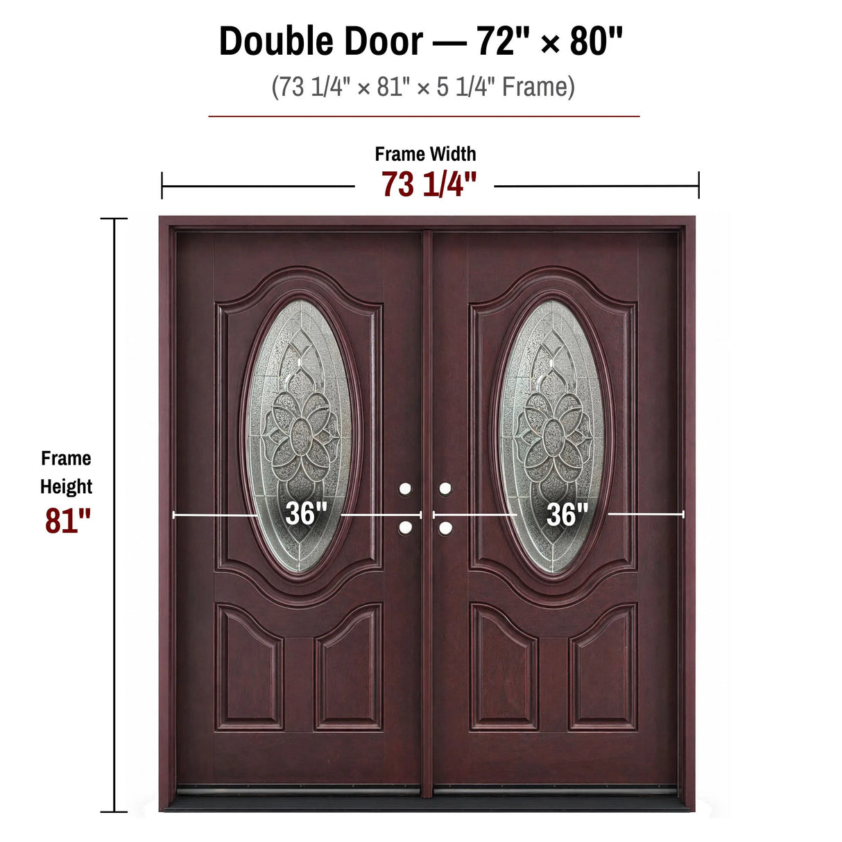 72 x 80 fiberglass double front entry door dimensions and frame size diagram