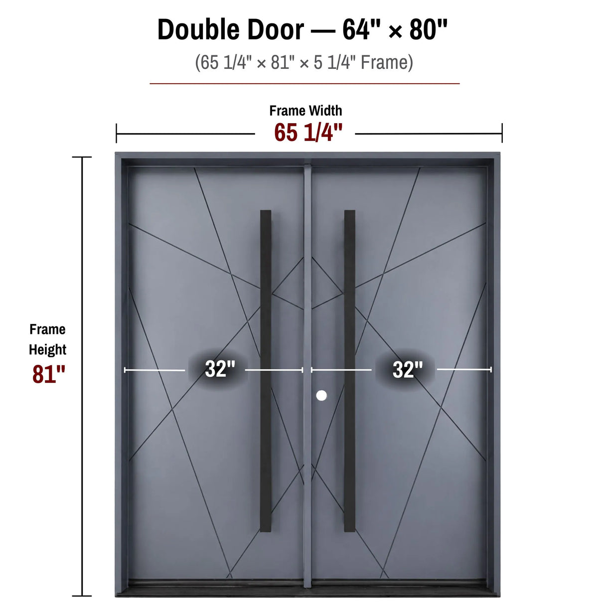 Measurement chart for a double door with dimensions labeled