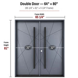 Measurement chart for a double door with dimensions labeled