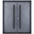 Modern gray door with black handles on a white background