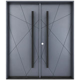 Modern gray door with black handles on a white background