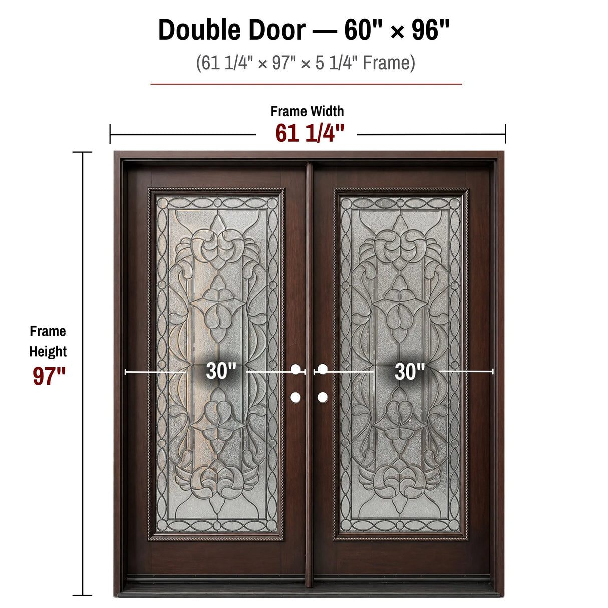 60 x 96 solid wood double front entry door dimensions and frame size diagram
