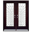 Double front entry door with decorative glass panels and classic design, straight-on exterior view