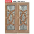 Exterior solid wood slab entry doors with decorative glass design, front view