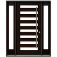 Modern brown wood door with frosted glass and metal handle