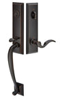 Front entry door handle set with deadbolt and grip handle, exterior hardware, front view