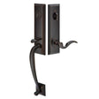 Front entry door handle set with deadbolt and grip handle, exterior hardware, front view
