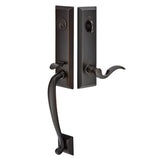 Front entry door handle set with deadbolt and grip handle, exterior hardware, front view