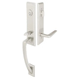 Front entry door handle set with deadbolt and grip handle, exterior door hardware