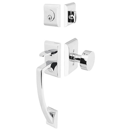 Chrome front entry door handle set with deadbolt, premium exterior door hardware, front view