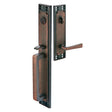 Front entry door handle set with deadbolt and grip handle, exterior hardware, front view