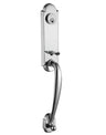 Front entry door handle set with deadbolt and grip handle, exterior hardware, front view