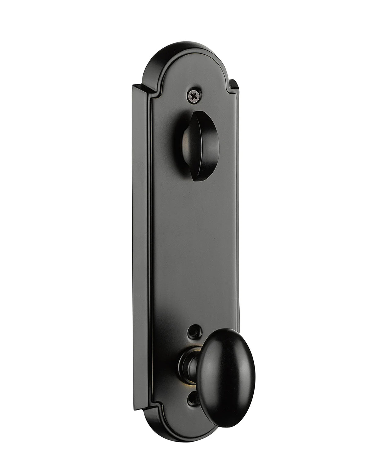 Front entry door handle set with deadbolt and grip handle, exterior hardware, front view