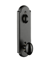 Front entry door handle set with deadbolt and grip handle, exterior hardware, front view