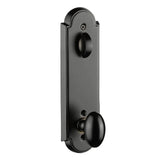 Front entry door handle set with deadbolt and grip handle, exterior hardware, front view