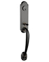 Front entry door handle set with deadbolt and grip handle, exterior hardware, front view