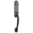 Bronze front entry door handle set with deadbolt and grip handle, exterior hardware, front view