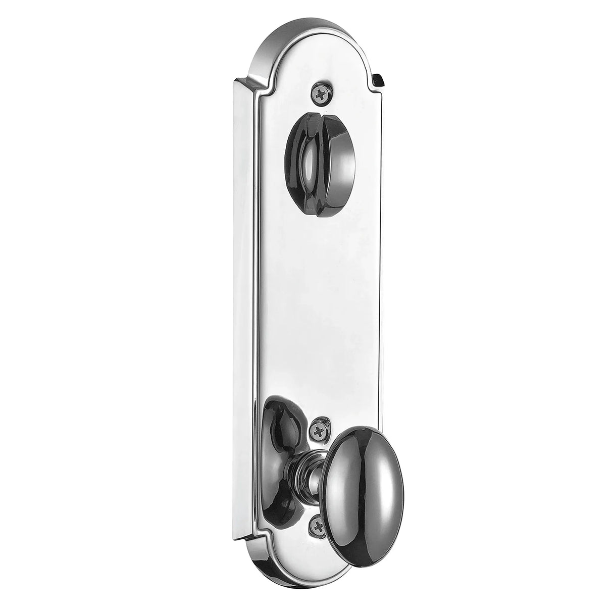 Chrome front entry door handle set with deadbolt and grip handle, front hardware, front view