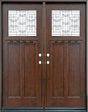 Double front entry door with decorative glass panels and classic styling, straight-on exterior view
