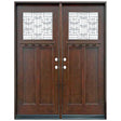 Double front entry door with decorative glass panels and classic styling, straight-on exterior view