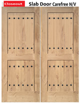 Exterior double solid wood entry doors with classic panel design, front view