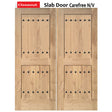 Exterior double solid wood entry doors with classic panel design, front view