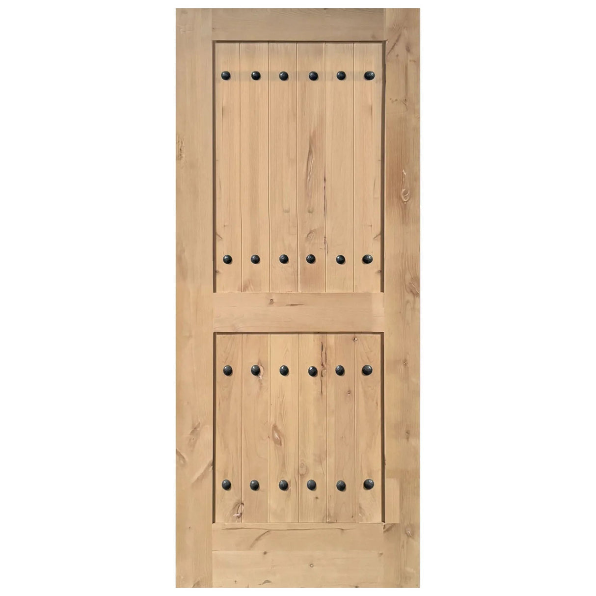 Exterior solid wood slab entry door with classic panel design, front view