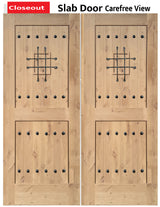 Exterior double solid wood entry doors with classic panel design, front view