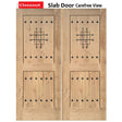Exterior double solid wood entry doors with classic panel design, front view