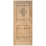 Exterior solid wood slab entry door with classic panel design, front view