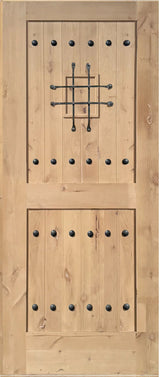 Exterior solid wood slab entry door with classic panel design, front view