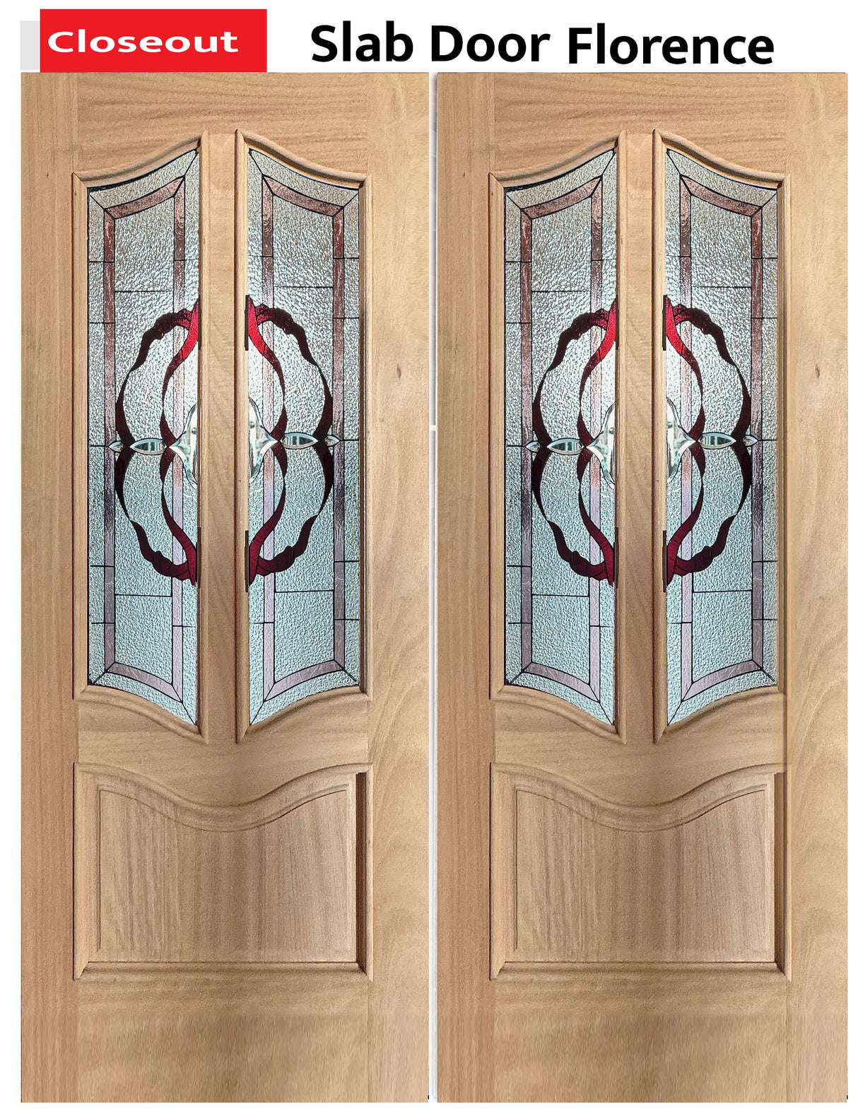 Exterior double solid wood entry doors with classic panel design, front view