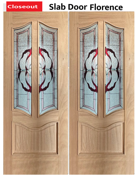 Exterior double solid wood entry doors with classic panel design, front view