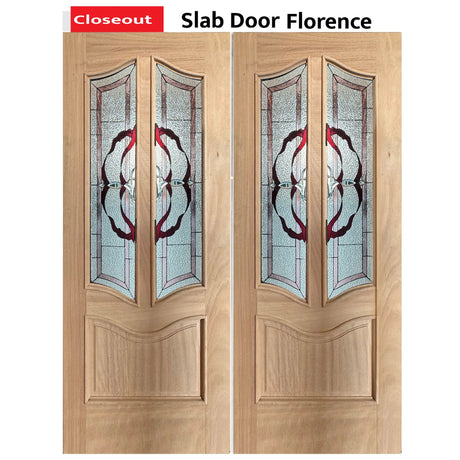 Exterior double solid wood entry doors with classic panel design, front view