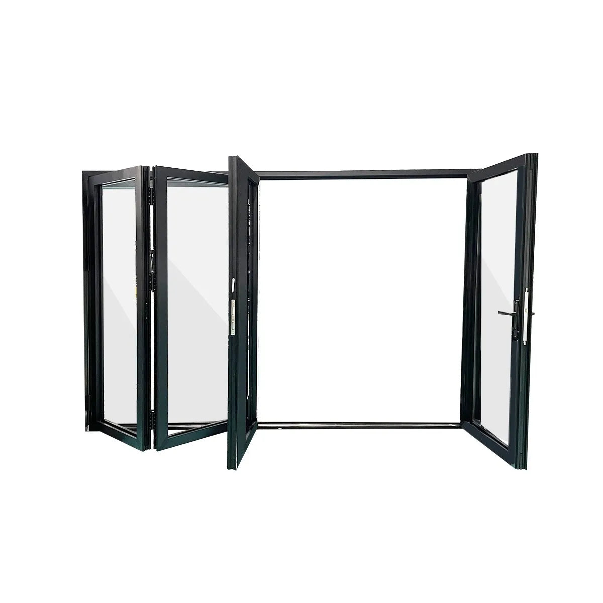 Folding door partially open showing multi-panel configuration and entry space