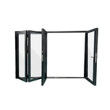 Folding door partially open showing multi-panel configuration and entry space