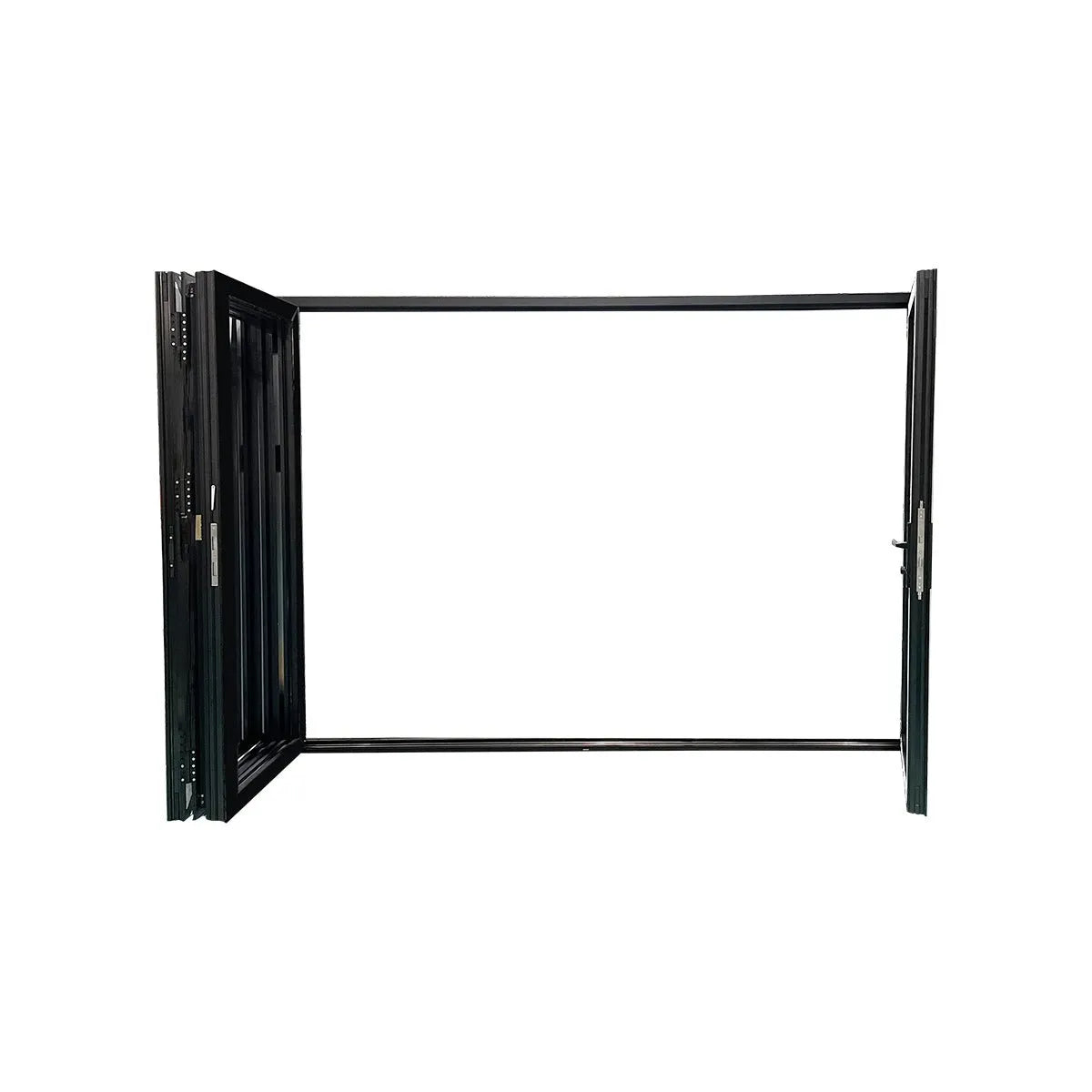 Exterior folding door open showing extended panel layout and wide opening