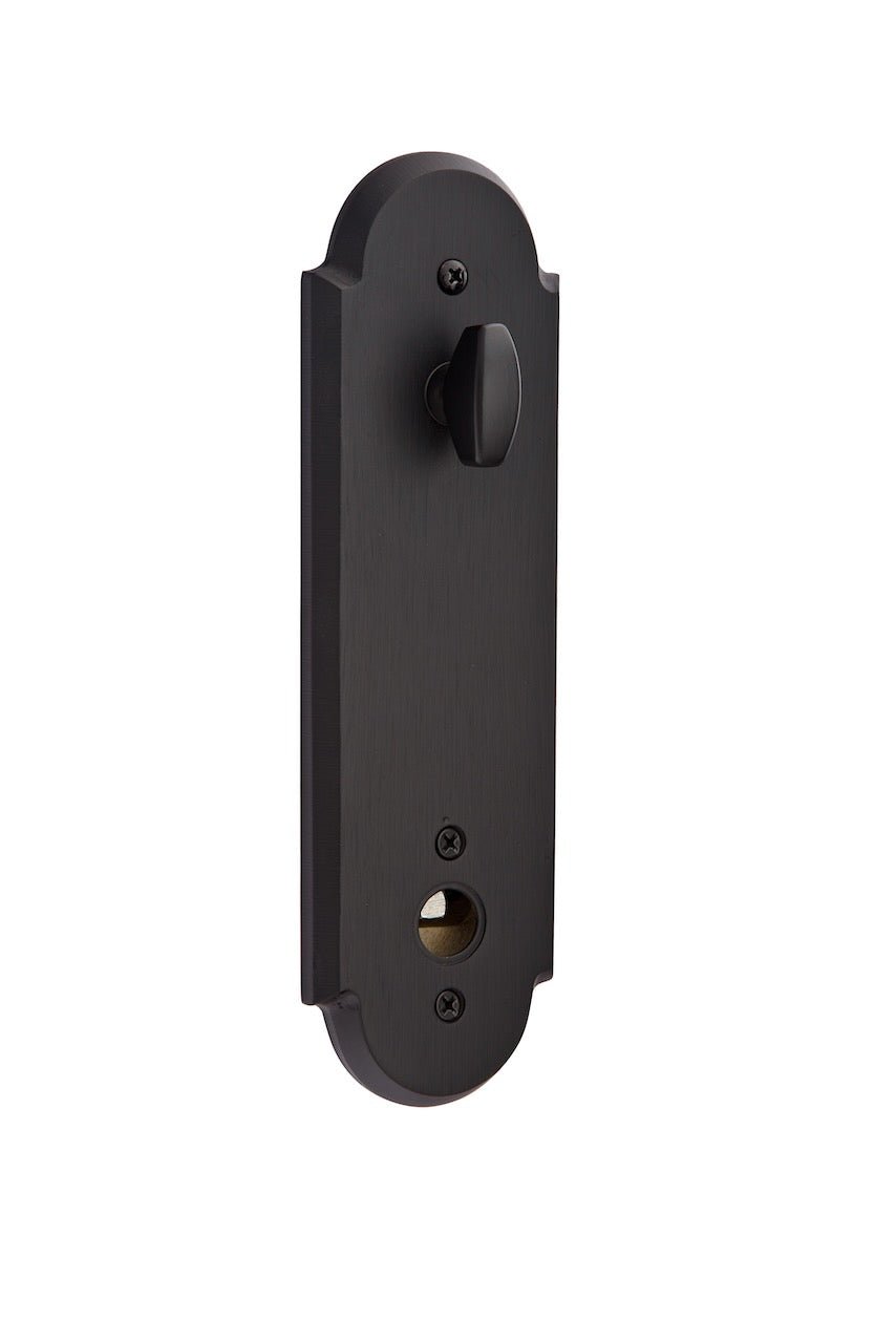 Front entry door handle set with deadbolt and grip handle, exterior hardware, front view