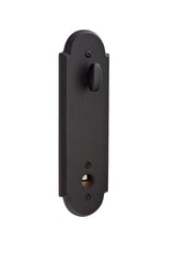 Front entry door handle set with deadbolt and grip handle, exterior hardware, front view
