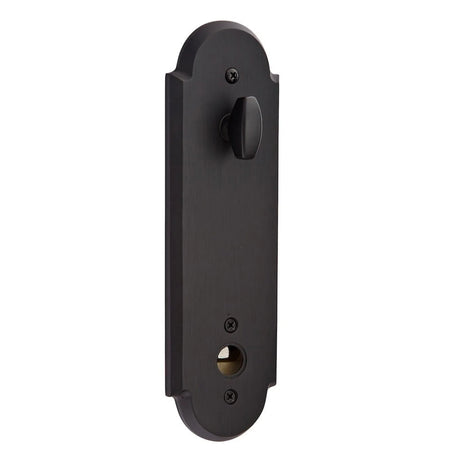 Matte black Premium exterior front door handle set with decorative entry hardware, interior front view