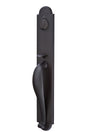 Front entry door handle set with deadbolt and grip handle, exterior hardware, front view